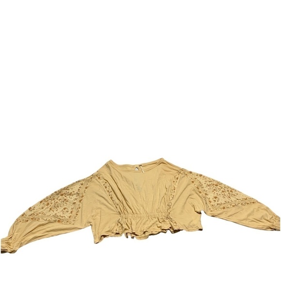 Free People Yellow Boho Peplum Slub Fabric Long Sleeve Blouse Small Size SP - Picture 4 of 9